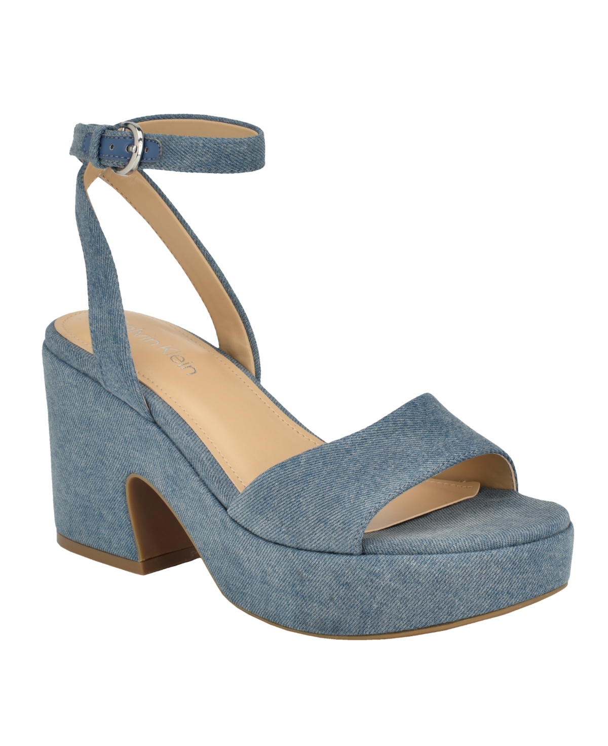 Calvin Klein Women's Summer Wedge Sandals - Blue Denim - Textile, Manmade with Texti