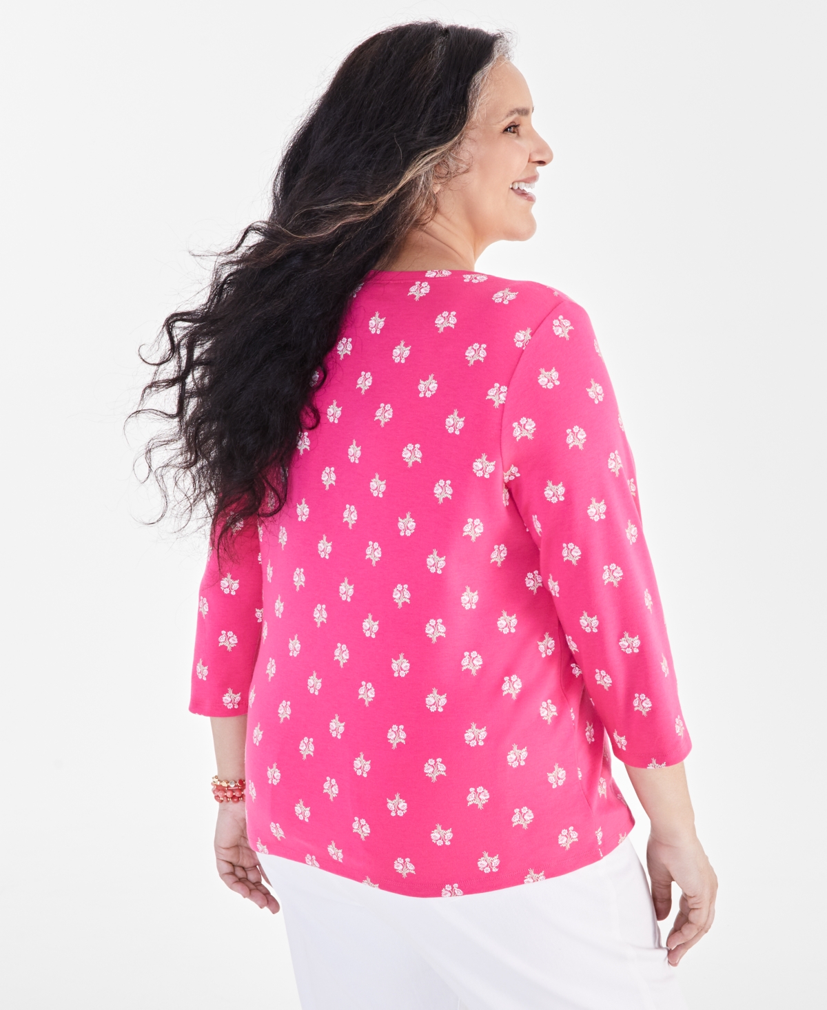 Style & Co Plus Size Printed Cotton Henley Top, Created for Macy's