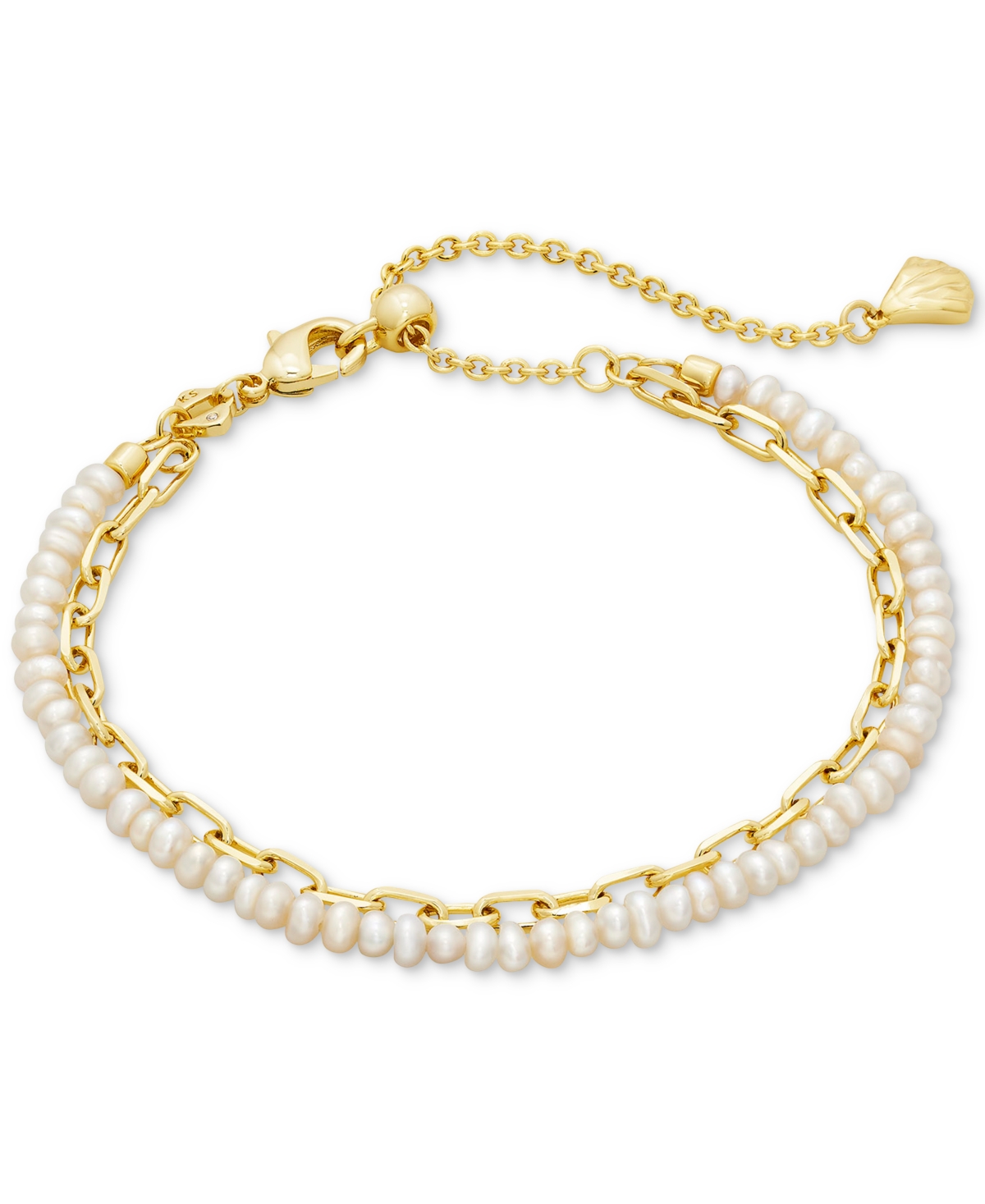 14k Gold-Plated Chain Link & Cultured Freshwater Pearl Double-Row Slider Bracelet - Gold White