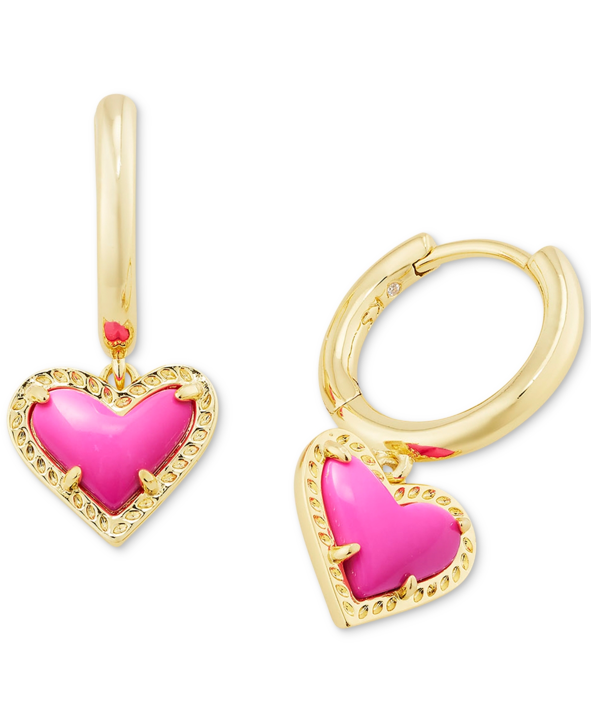 Shop Kendra Scott Pave & Colored Heart Charm Huggie Hoop Earrings In Gold Neon