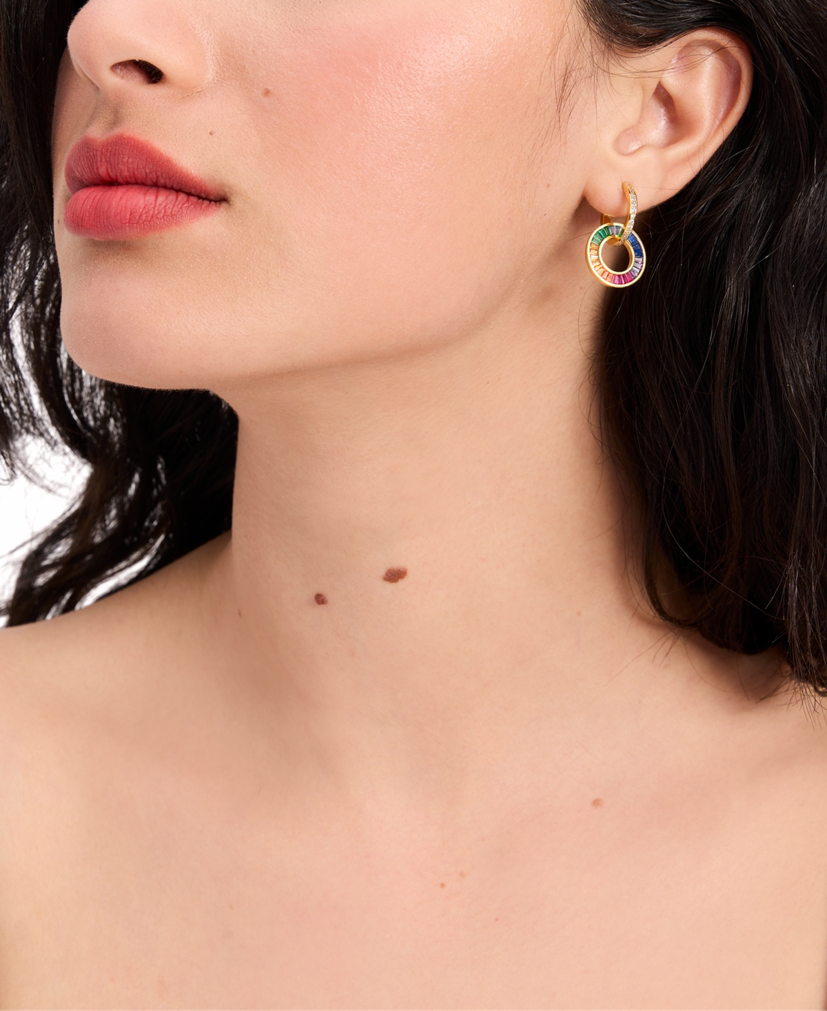 Kate Spade New York Gold-Tone Pave &color Mixed Stone Circle Charm Hoop Earrings