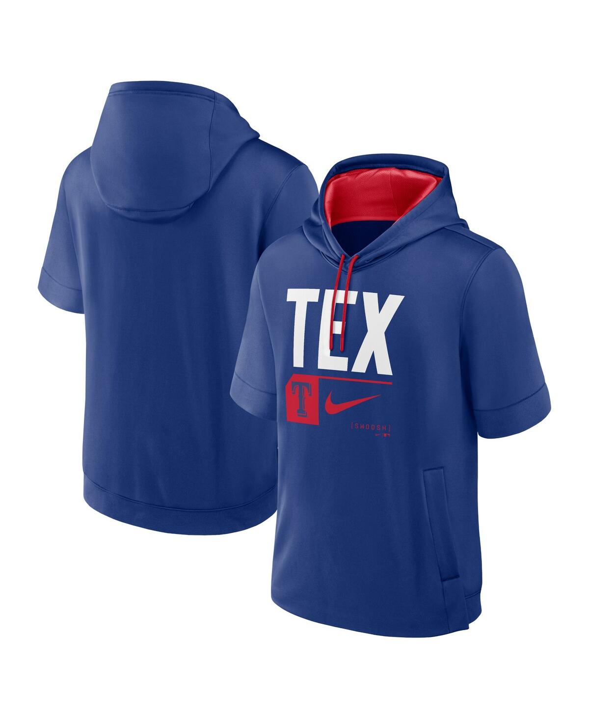 Shop Nike Men's Royal Texas Rangers Tri Code Lockup Short Sleeve Pullover Hoodie In R Bl,sp Re