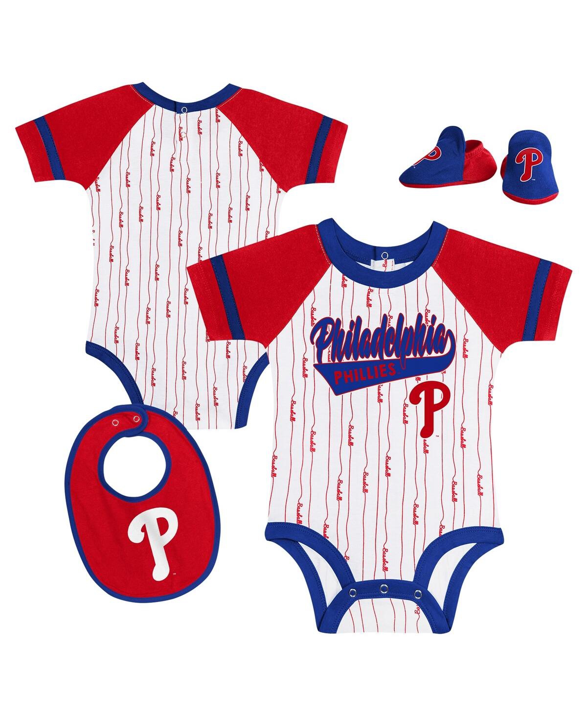 Outerstuff Newborn Infant White Philadelphia Phillies Base Hitter Bodysuit, Bib Bootie Set