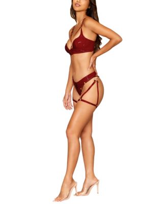Dreamgirl Vinyl Push-Up Bra and Garter Thong Set - Macy's