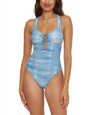 Becca - Women's Washed Away Corset Lace-Up One-Piece Swimsuit