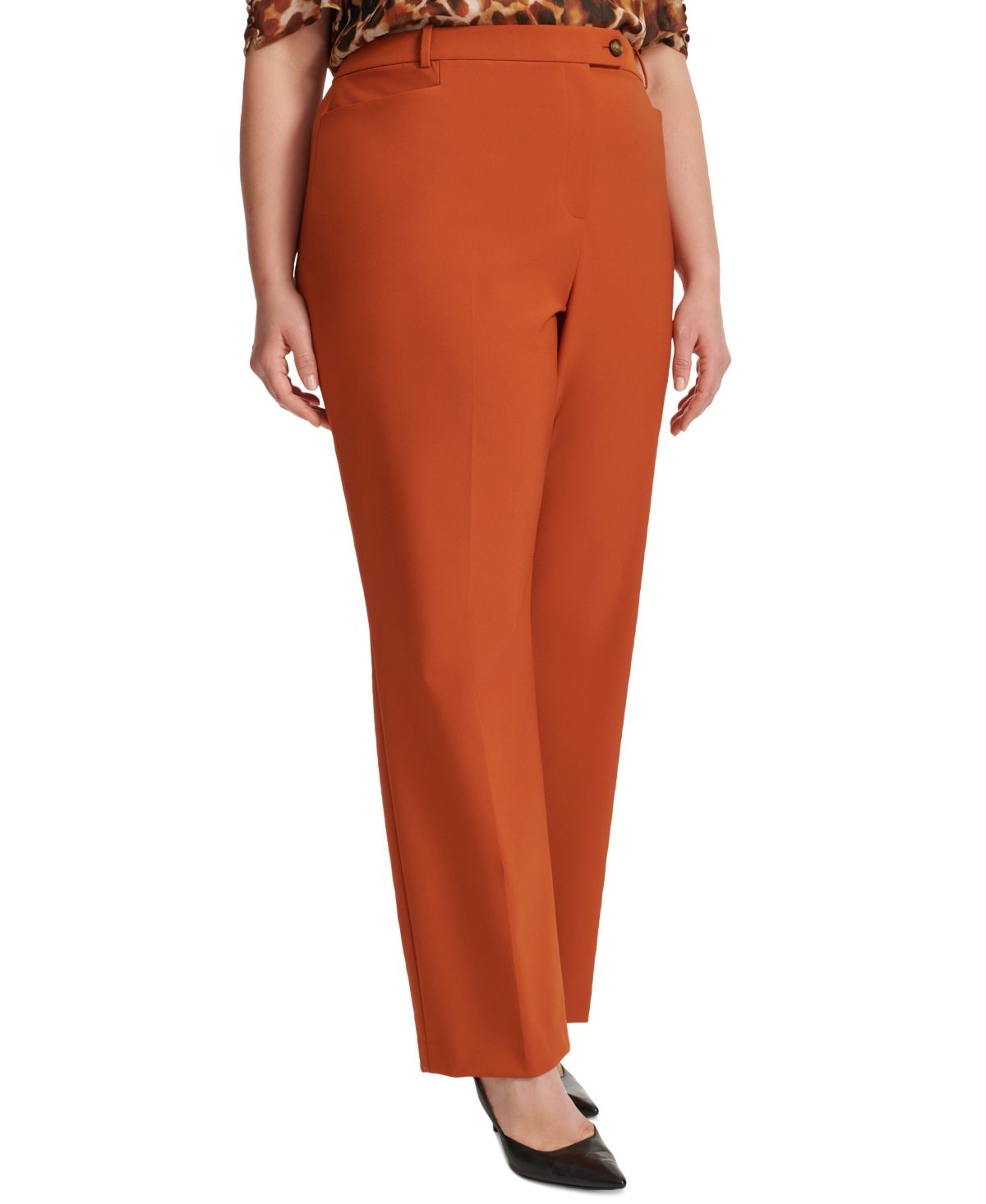 Shop Calvin Klein Plus Size High Rise Straight Leg Pants In Tera