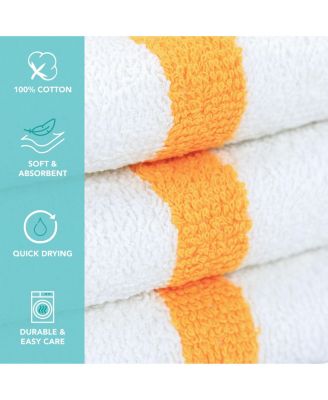 Power Gym Hand Towels (12 Pack),  16x27, White with Colored Stripe, 100% Ring-Spun Cotton
