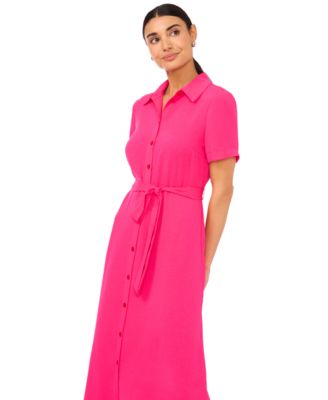 Women's Short-Sleeve Belted Midi Shirtdress
