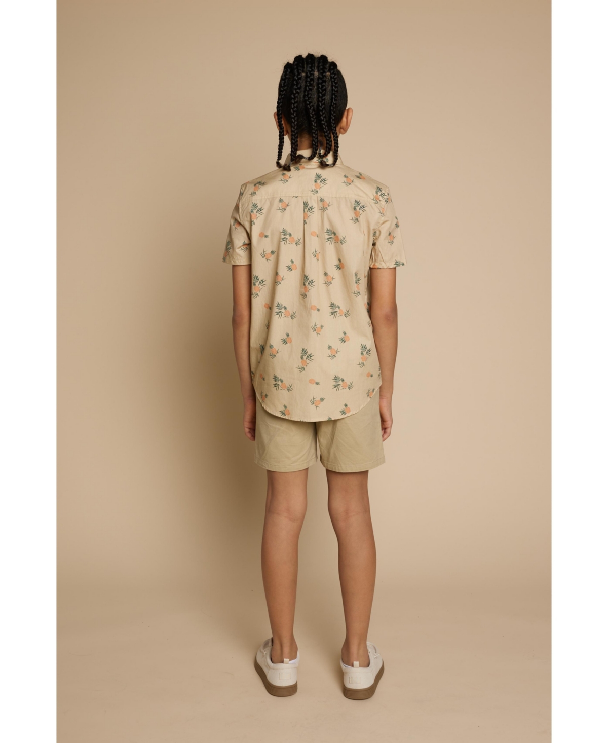 B by Brooks Brothers Big Boys Pineapple Print Woven Short Sleeve Poplin Shirt