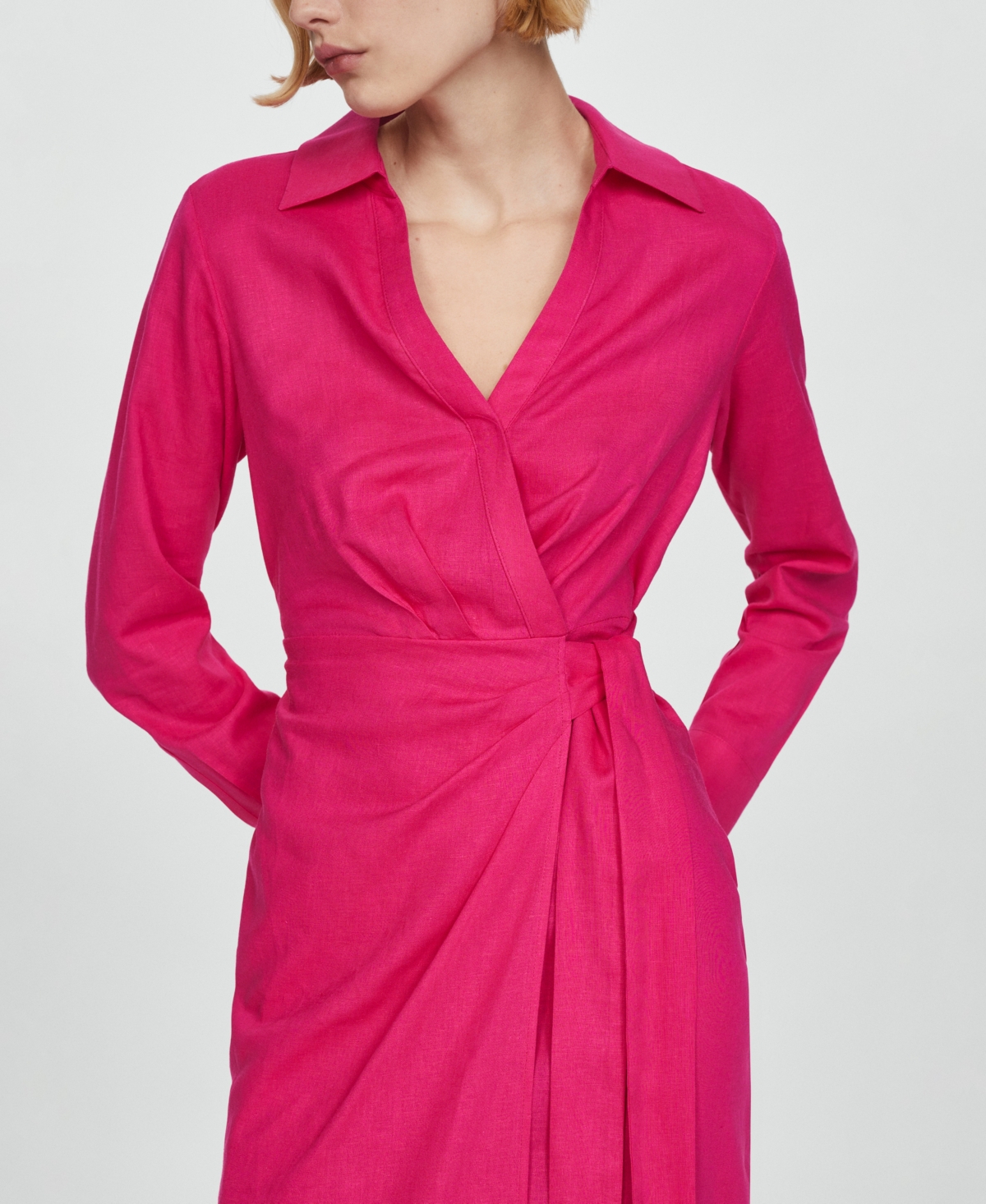 Shop Mango Women's Bow Shirt Dress In Bright Pink