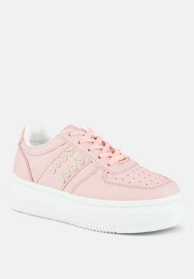 Womens Monigue Faux Leather Cross Stitch Detail Sneakers