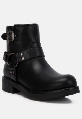 Womens Allux Brushed Faux Leather Pin Buckle Boots