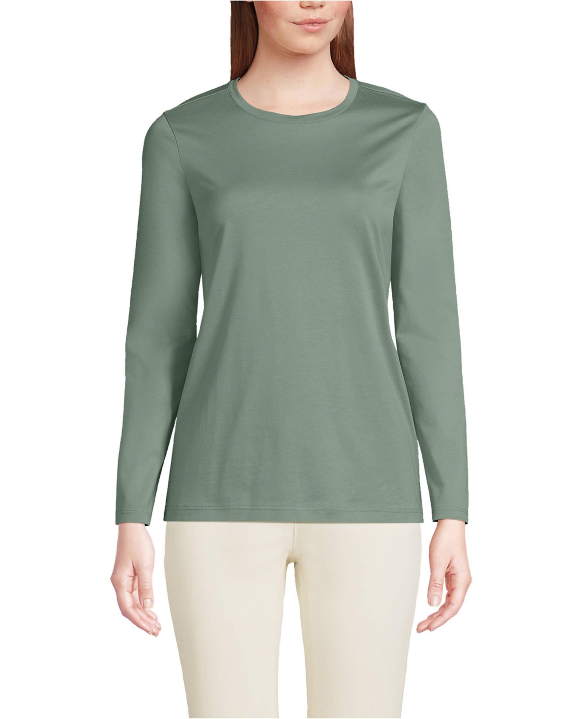Petite Relaxed Supima Cotton Long Sleeve Crew Neck T-Shirt - White