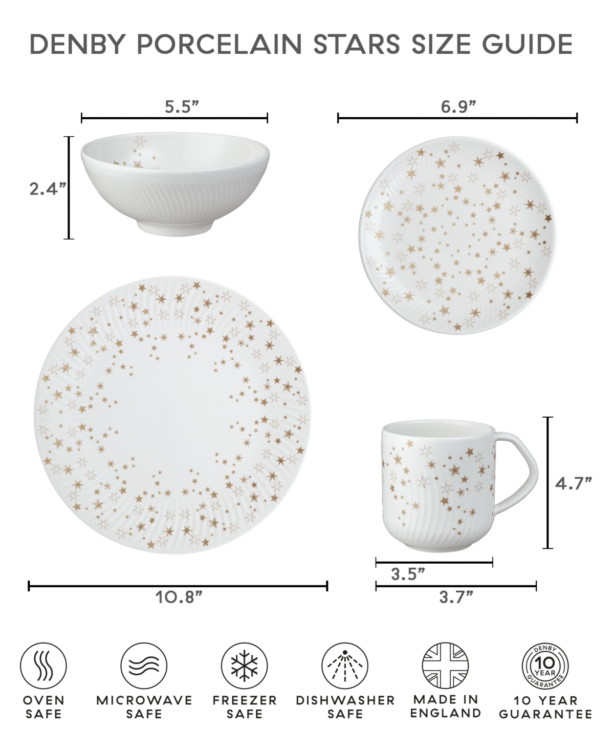 Denby Porcelain ArcStars Dinner Plate - White