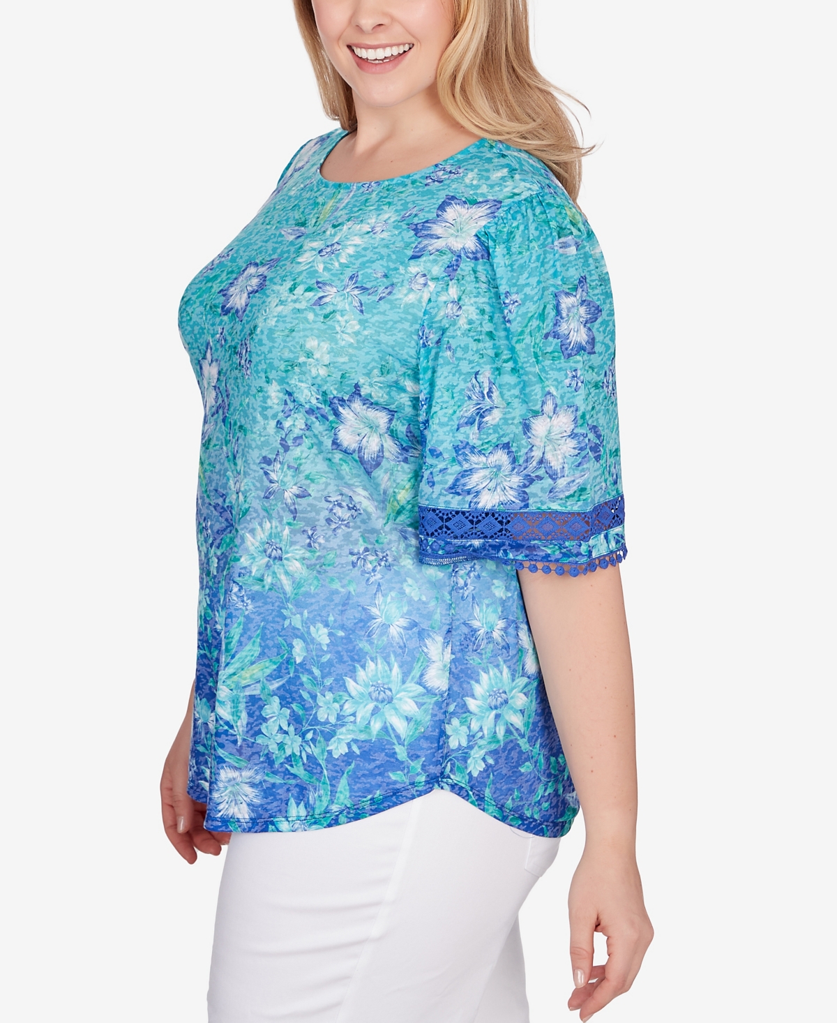 Shop Ruby Rd. Plus Size Ombre Bali Floral Top In Peacock Multi