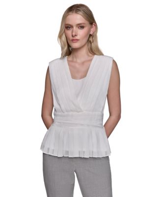 KARL LAGERFELD PARIS - Women's Pleated Peplum Sleeveless Top