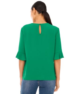 Women's Ruffled-Cuff 3/4-Sleeve Crew Neck Top