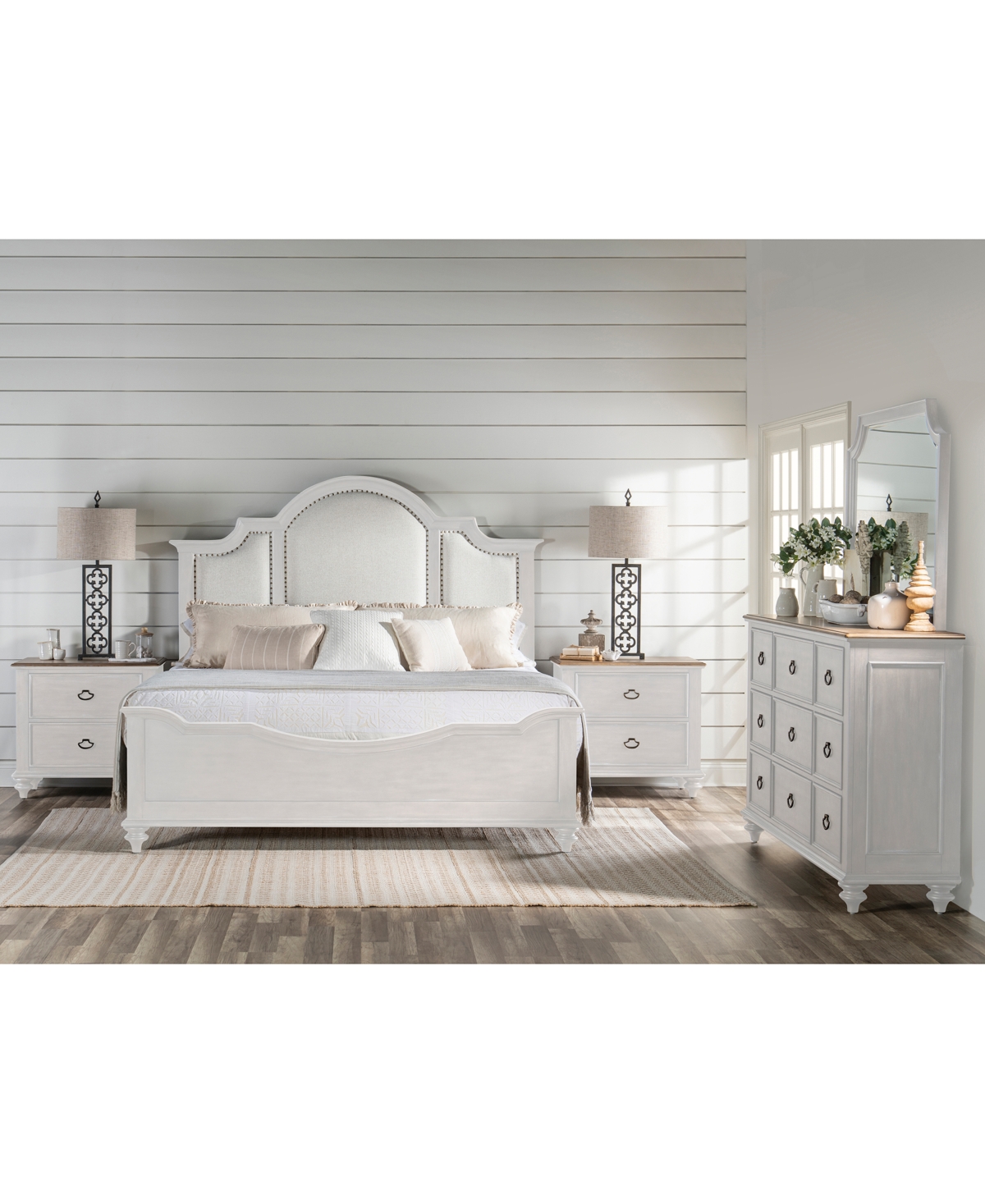 Mandeville 3pc Bedroom Set (Upholstered Queen Bed + Dresser + -Drawer Nightstand