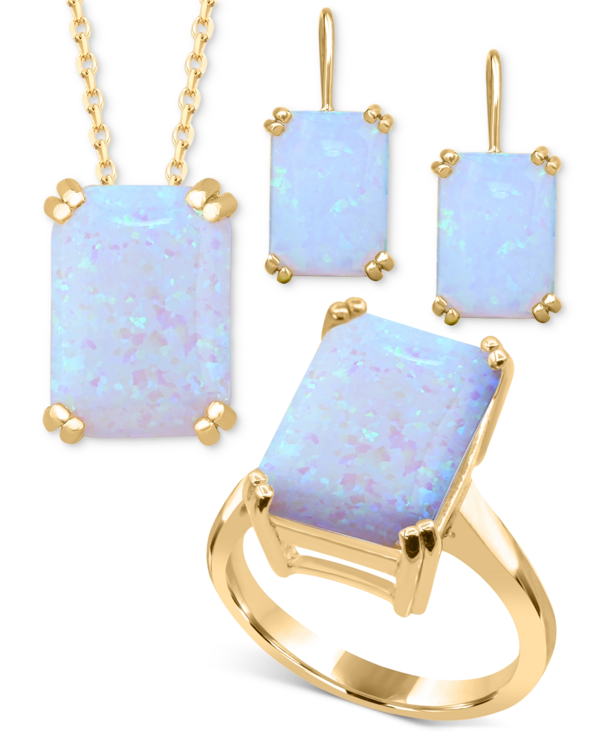 Macy's Lab-grown Opal Emerald-cut Statement Ring In 14k Gold-plated Sterling Silver In Opal