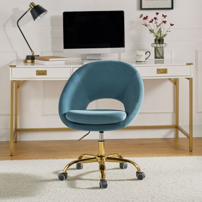 Modern Velvet Office Chair with Adjustable Swivel for Study Vanity