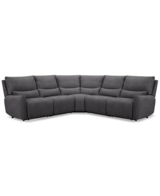 Furniture - Olper 5-Pc. Fabric Zero Wall Sectional Sofa with Two Power Motion Pieces