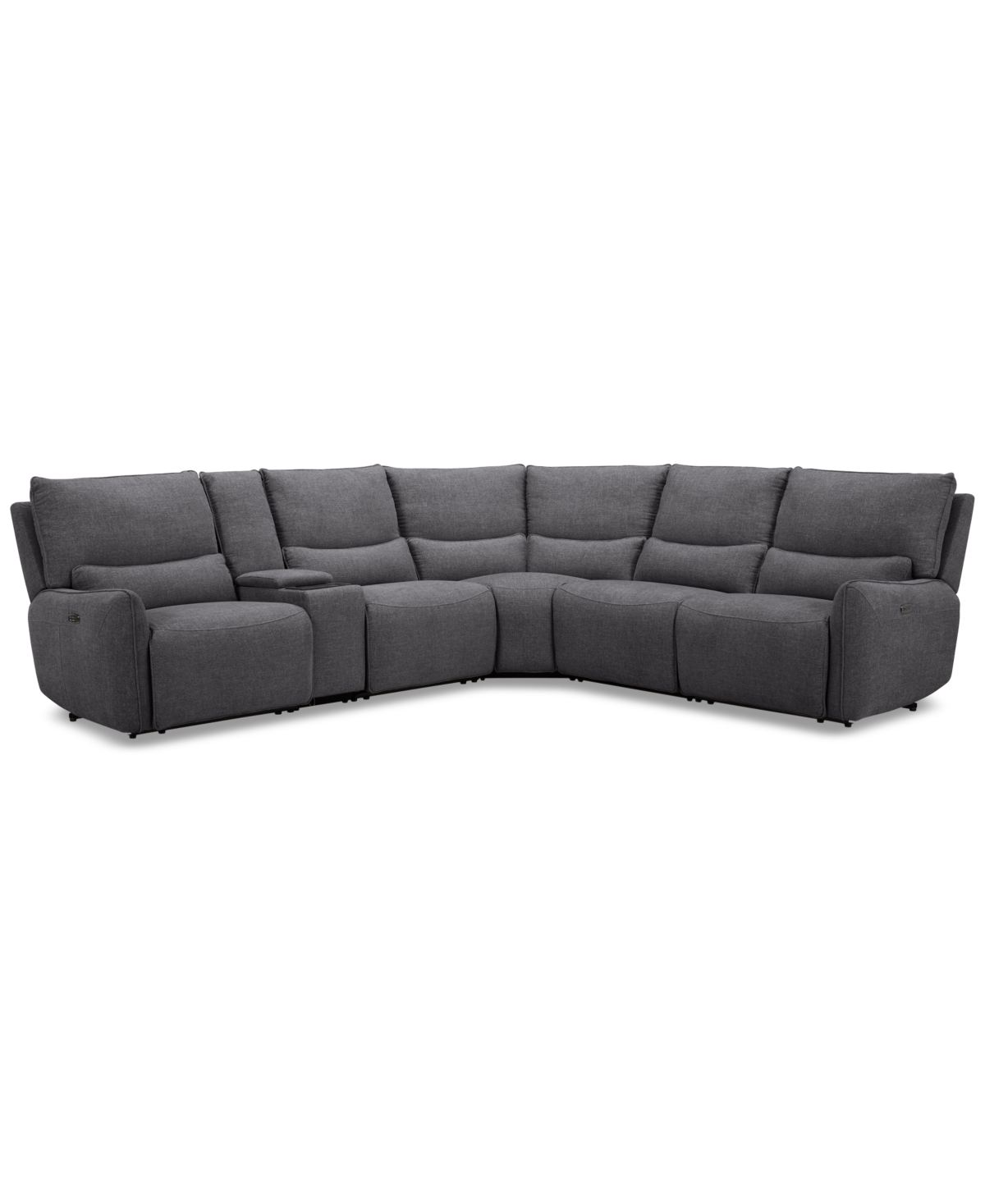Shop Macy's Olper 6-pc. Fabric Zero Wall Sectional Sofa With Two Power Motion Pieces & Console, Created For Macy In Slate