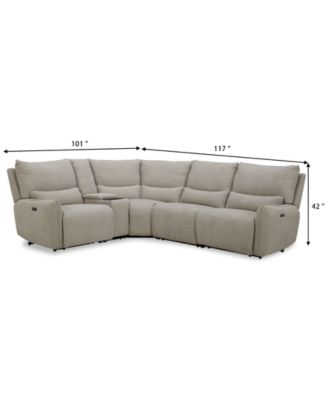 Olper 5-Pc. Fabric Zero Wall Sectional Sofa with Three Power Motion Pieces & Console, Created for Macy's