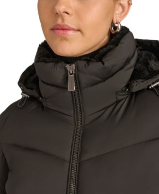 Women's Faux-Fur-Lined Hooded Puffer Coat