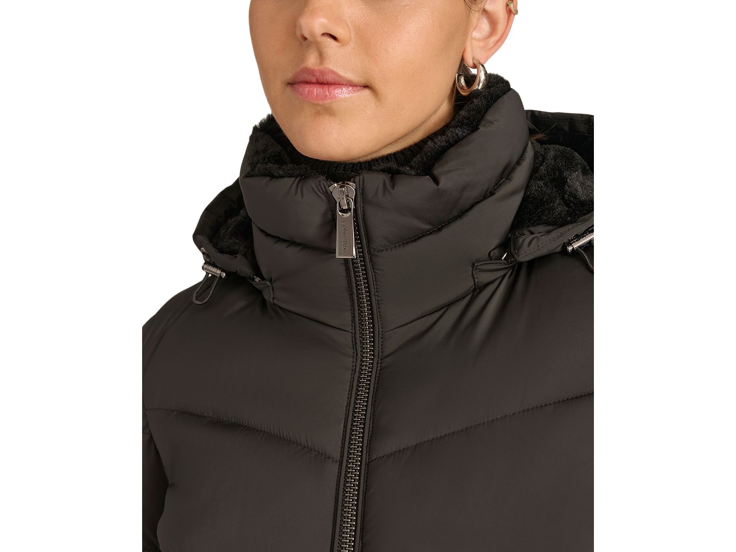 Женская куртка Calvin Klein Faux-Fur-Lined Hooded Puffer, цвет: Чёрный — фото 3