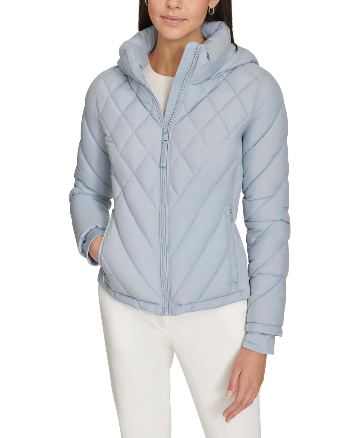 CALVIN KLEIN WOMENS SIDE-PANEL HOODED PACKABLE PUFFER COAT, CREATED FOR MACYS 