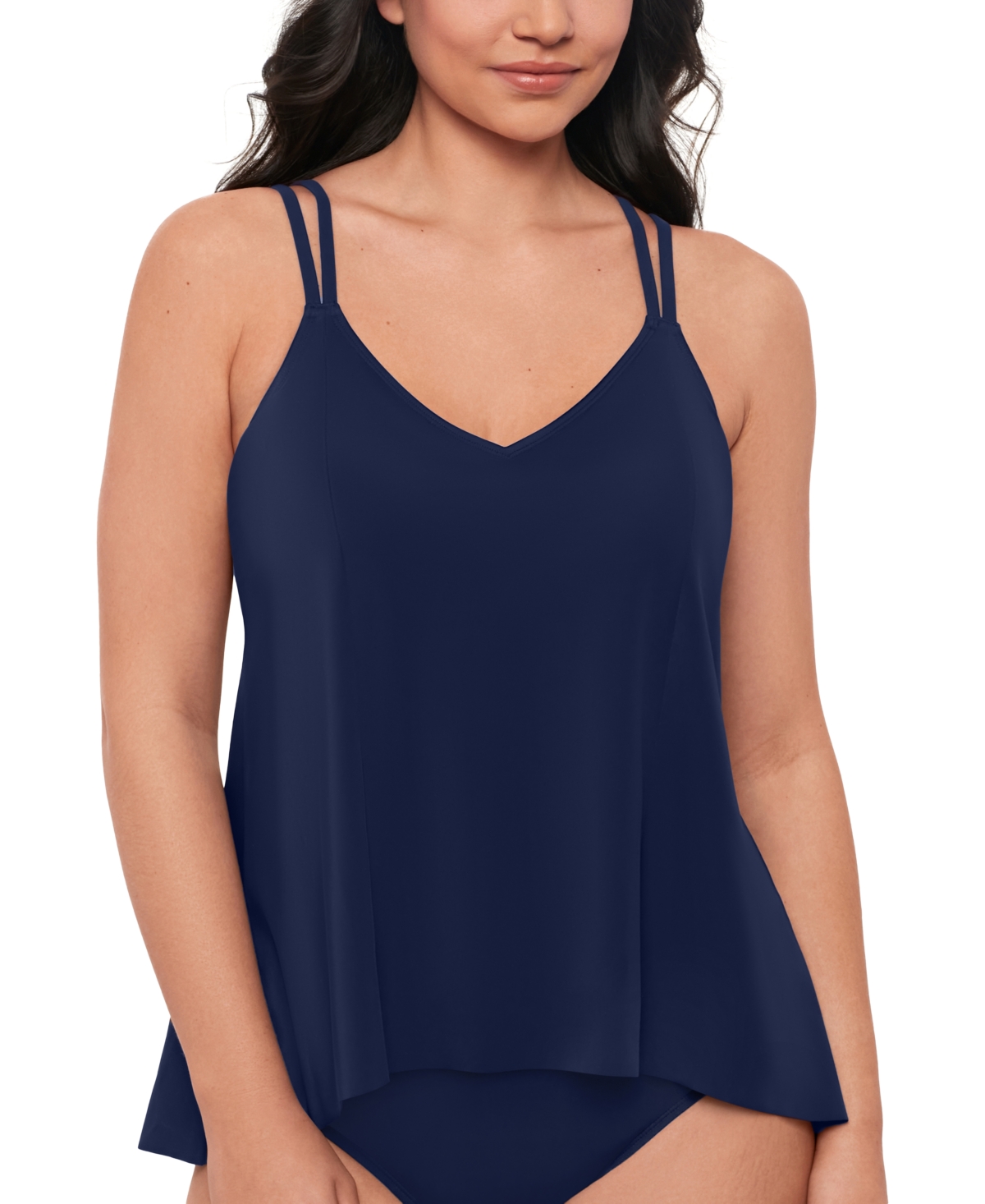 Shop Swim Solutions Women's Midnight Princess High-low Tankini Top, Created For Macy's In Navy Blue