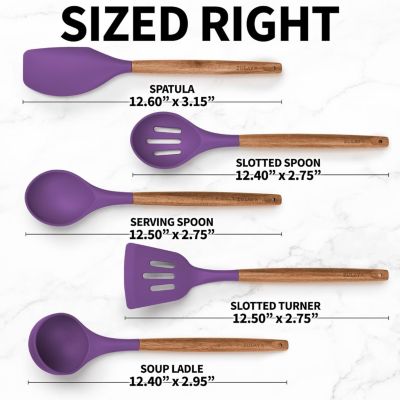 5 Piece Silicone Utensils Set with Authentic Acacia Wood Handles