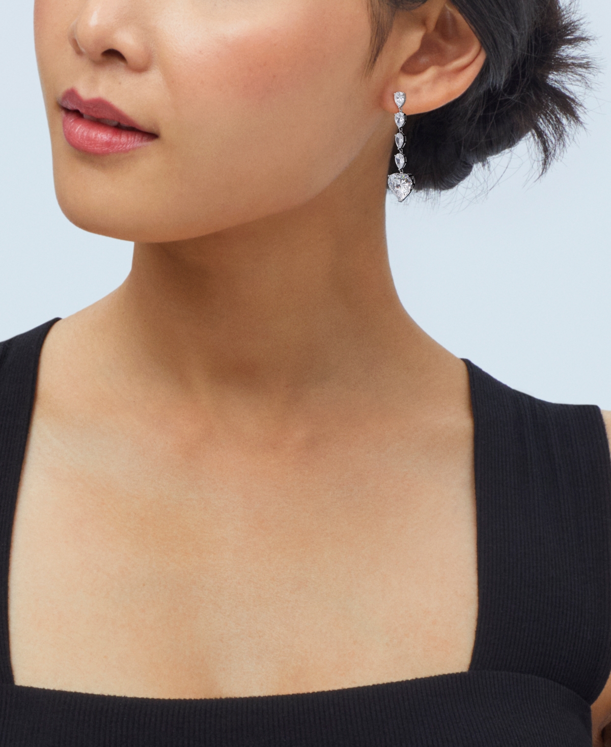 Arabella Cubic Zirconia Heart Dangle Drop Earrings In Sterling Silver In Sterling Silver