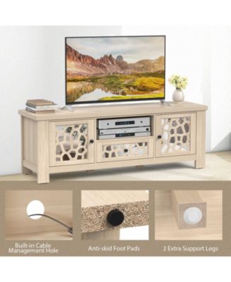 Retro TV Stand Media Entertainment Center with Mirror Doors and Drawer