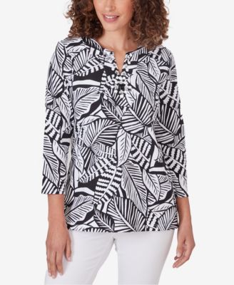 Petite Split Neck Tropical Print Top