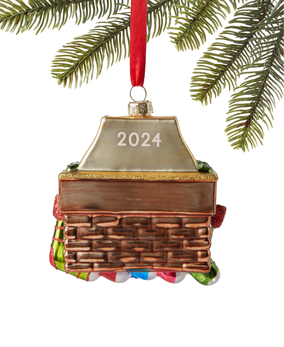 Holiday Lane Macy's Fireplace with Stockings Hanging Ornament, Exclusively at Macy's