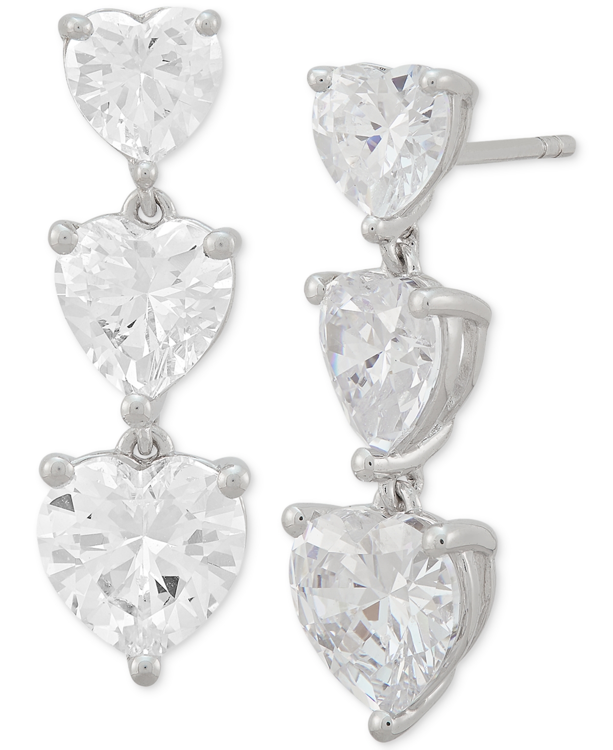 Shop Arabella Cubic Zirconia Heart Triple Drop Earrings In Sterling Silver