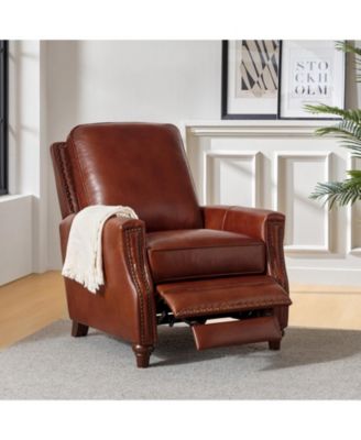 Bellino Mid Century Modern Genuine Leather Recliner with Nailhead Trim