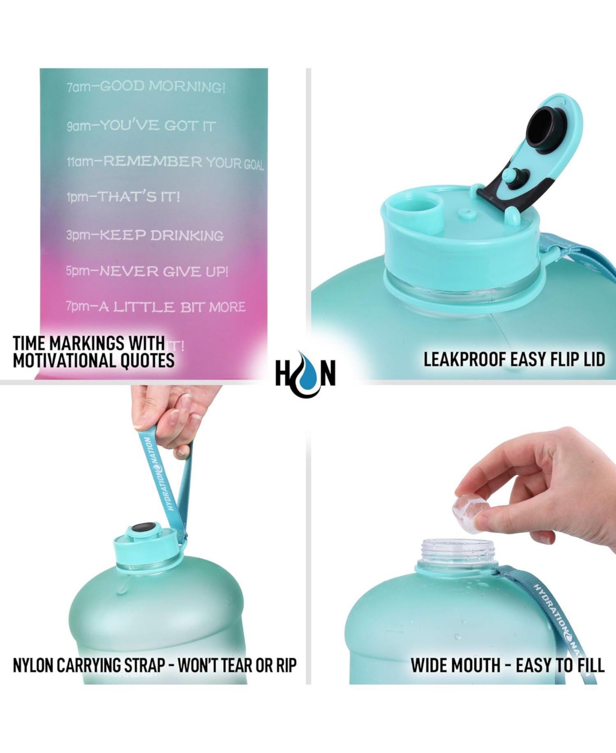 Zulay Kitchen 1 Gallon Water Bottle with Times to Drink (128oz) – Motivational Time Reader Large Water Jug - Ombre Green and Pink