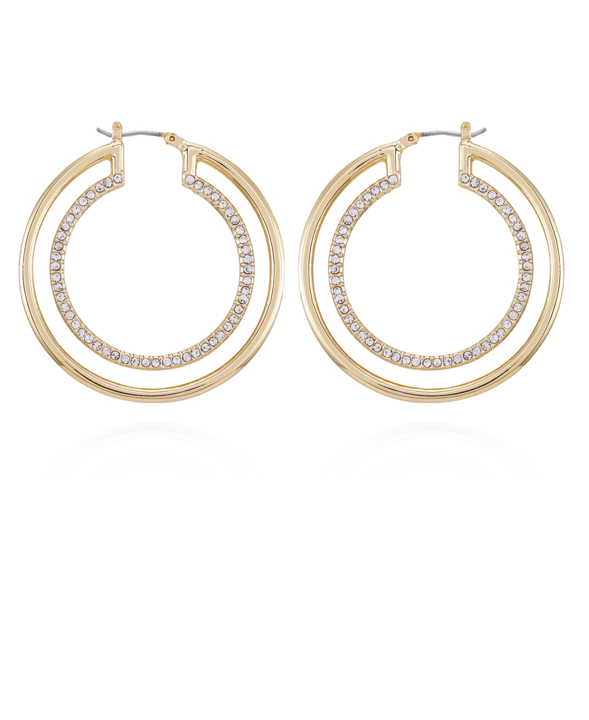 Two-Tone Glass Stone Double Hoop Earrings - Gold