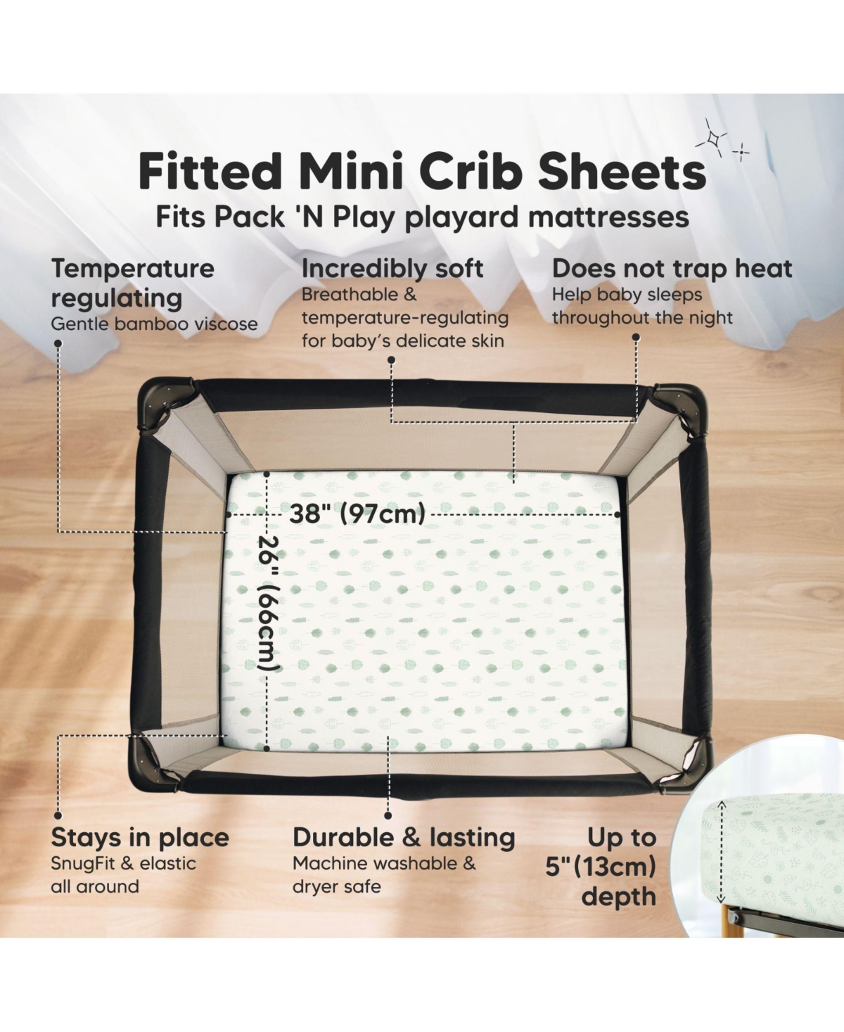 KeaBabies 2-Pack Mini Crib Sheets, Pack and Play Sheets Fitted, Pack N Play Sheets, Organic Fitted Crib Sheet Cover
