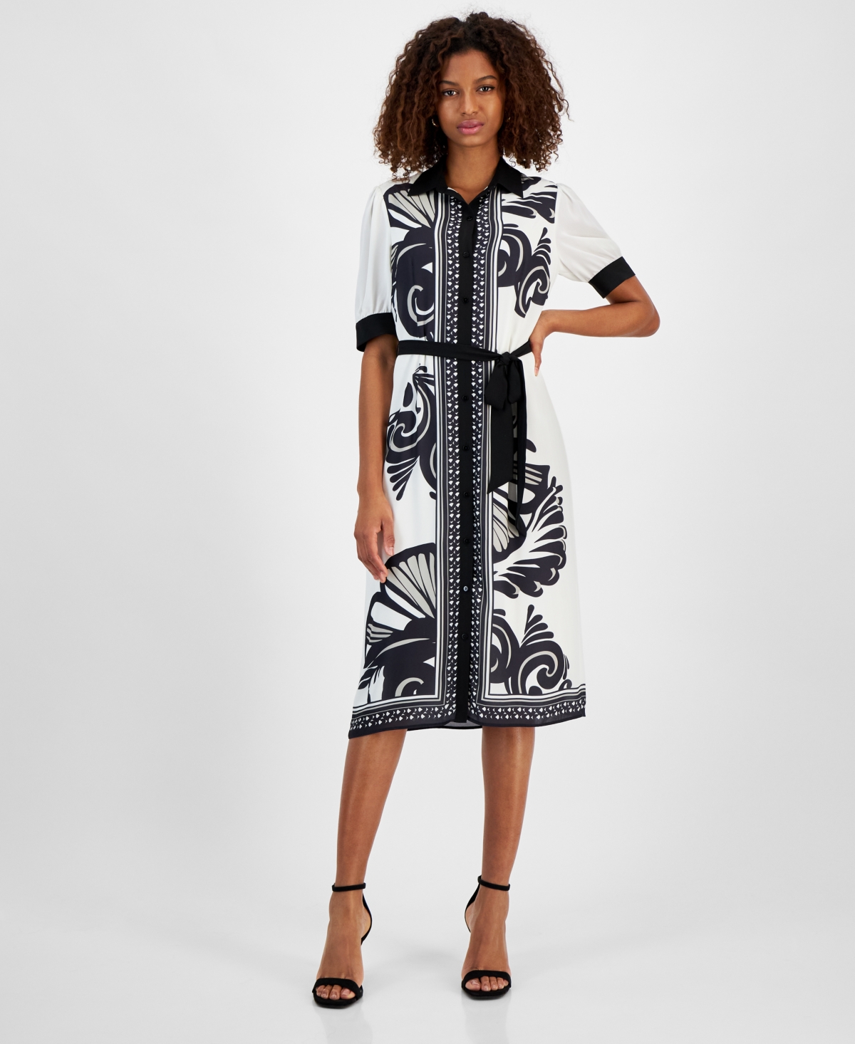 Women's Paisley-Print Shirtdress - Black  White