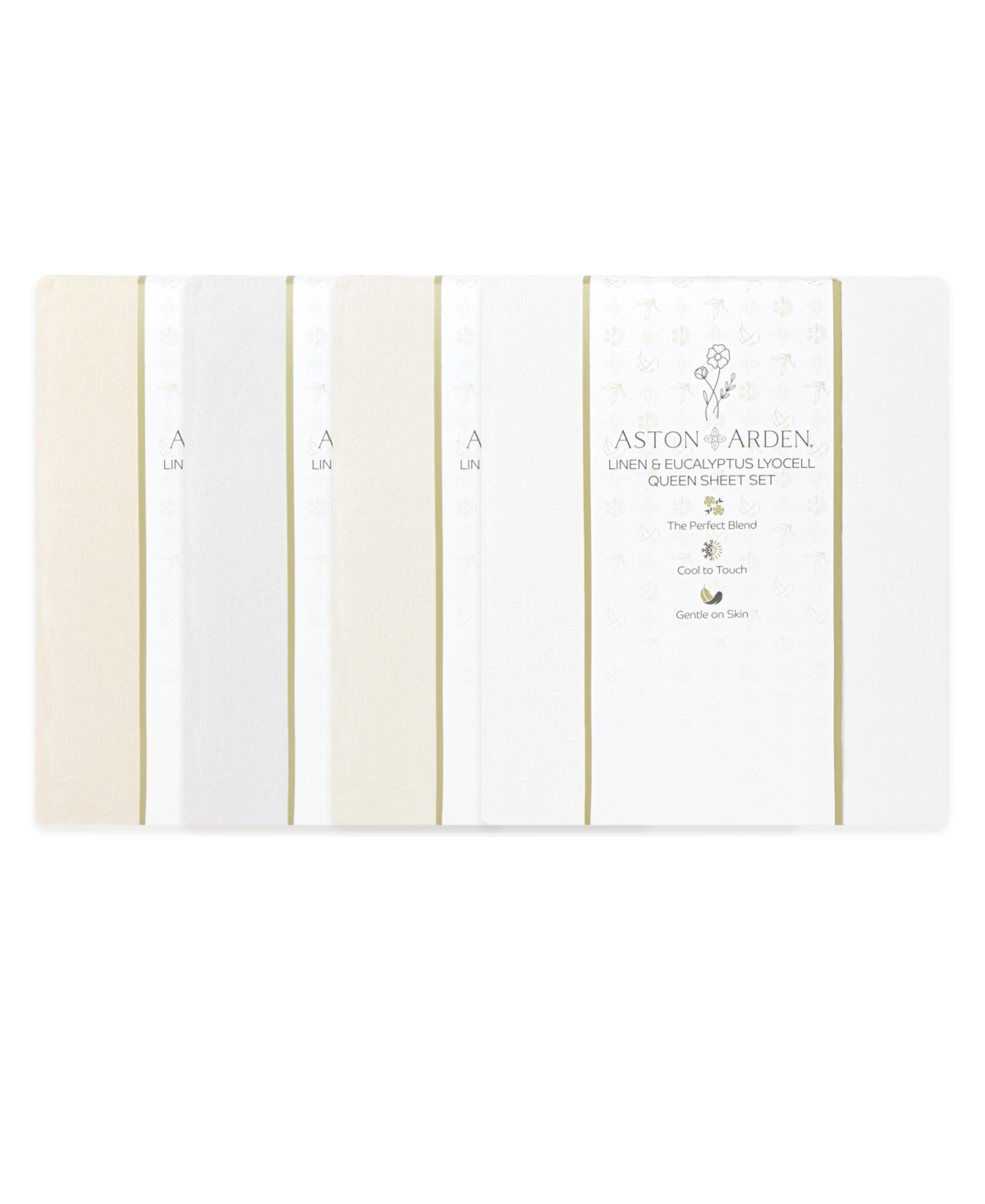 Aston and Arden Linen and Eucalyptus Lyocell Queen Sheet Set, 1 Flat Sheet, 1 Fitted Sheet, 2 Pillowcases, Classic Linen Look, Modern Tencel Linen Ble