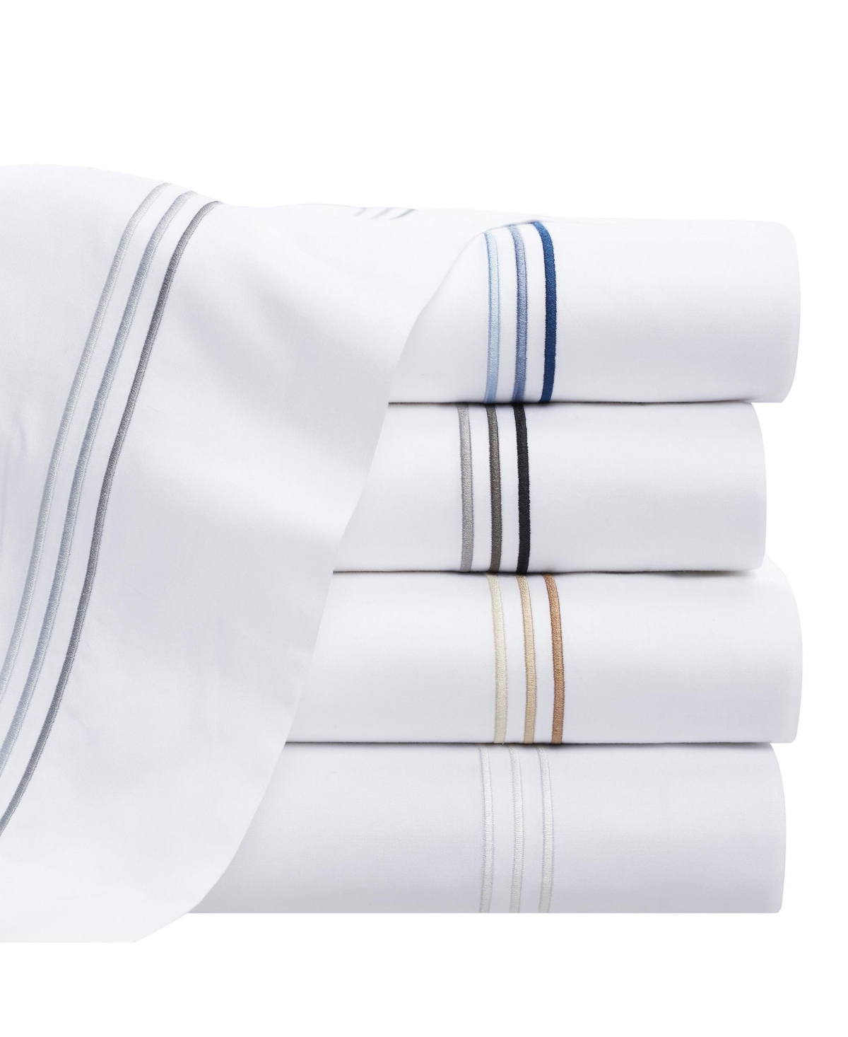 Aston and Arden Sateen Sheet Set, 1 Flat Sheet, 1 Fitted Sheet, 2 Pillowcases, 600 Thread Count, Sateen Cotton, Pristine White with Fine Baratta