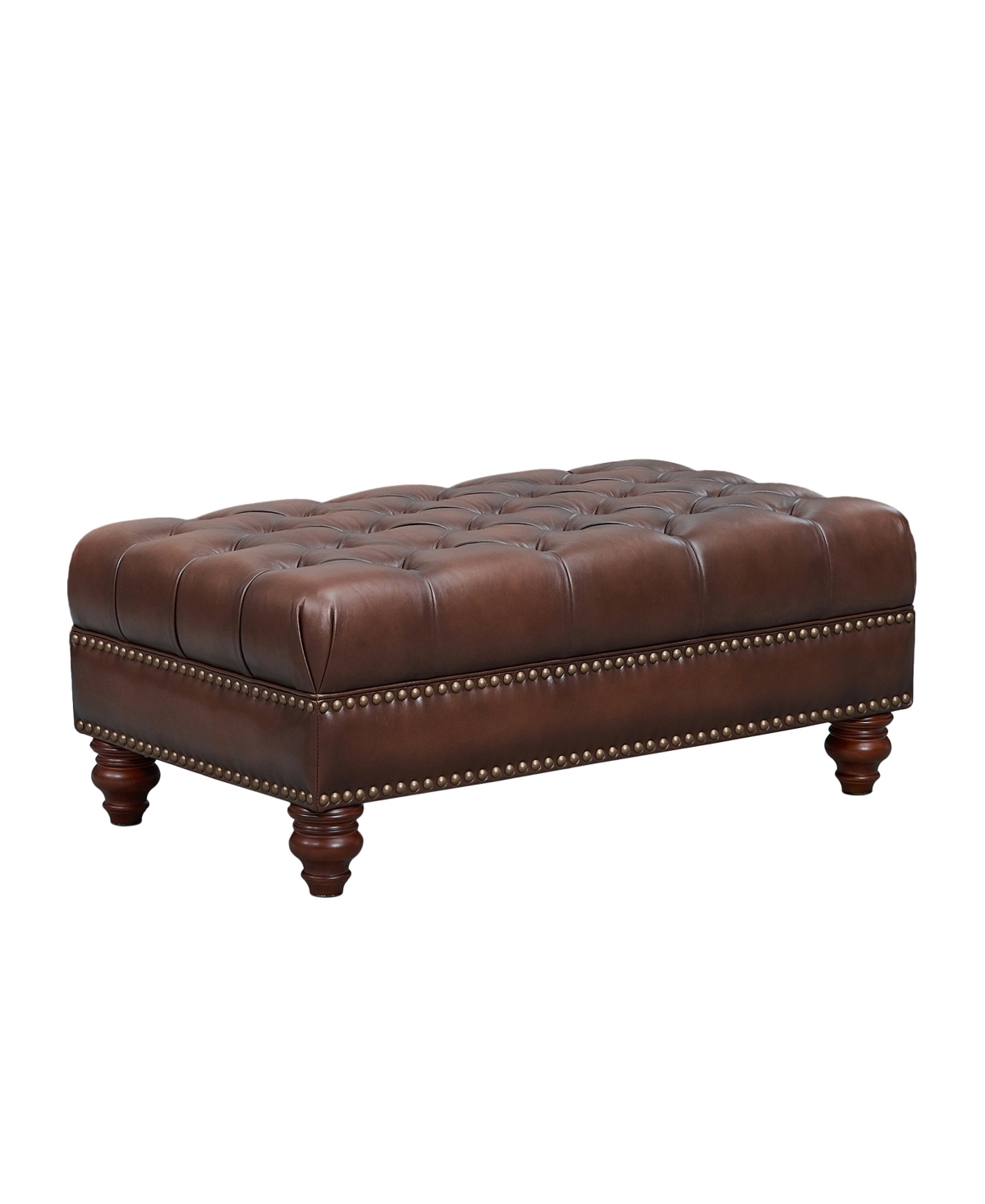 Hydeline Alton Bay 44" Top Grain Leather Ottoman In Caramel Brown