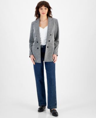 Bar III - Women's Herringbone Open-Front Faux-Button Blazer