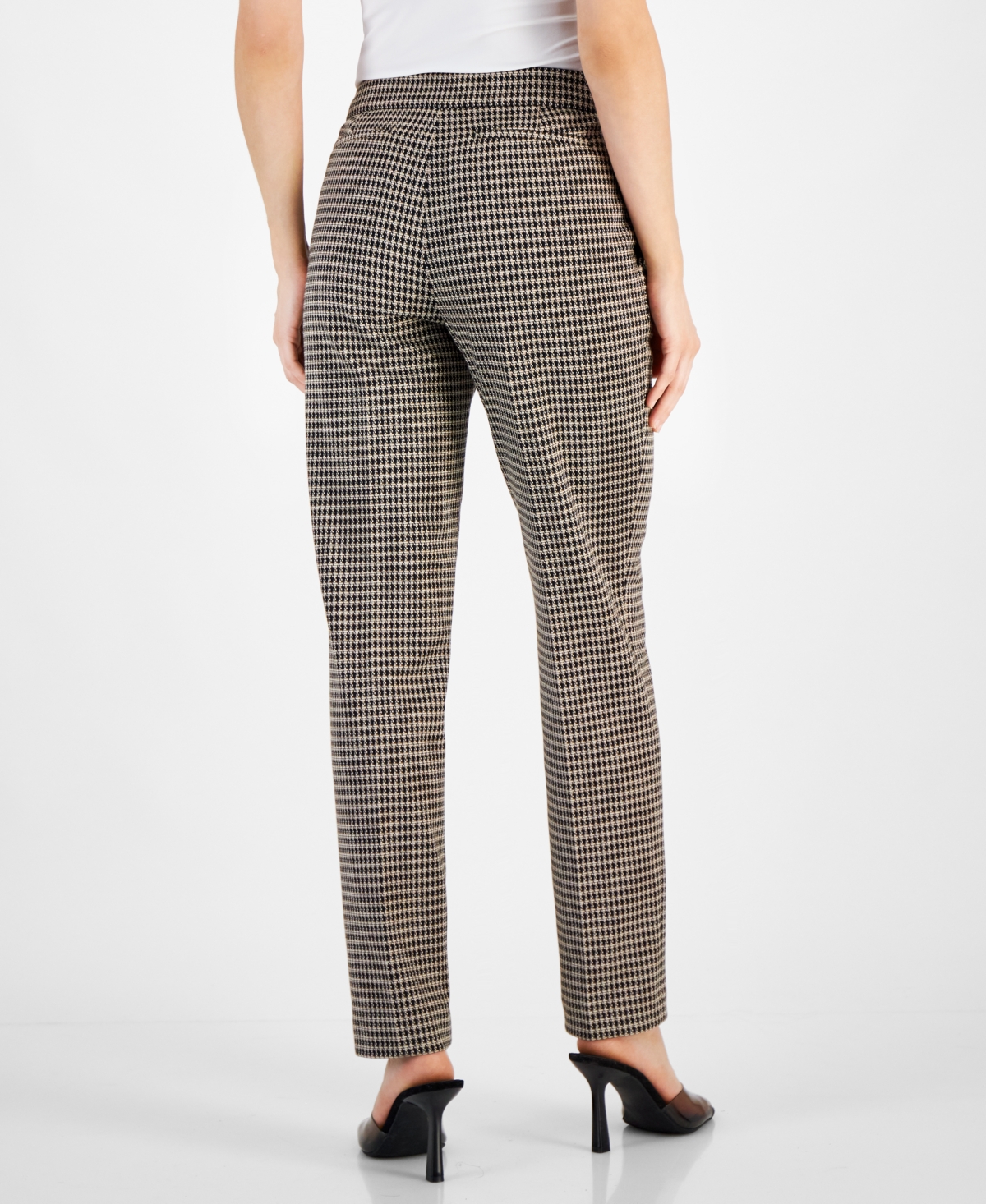 Bar Iii Women's Houndstooth Mid-Rise Straight-Leg Ankle Pants, Created for Macy's