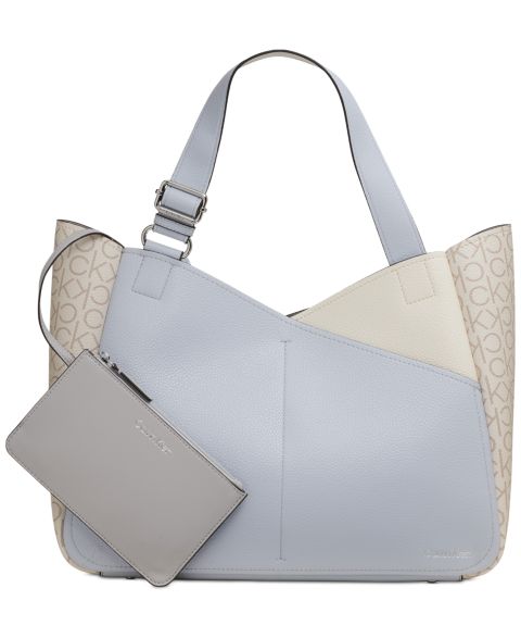 Женская сумка Calvin Klein Zoe Large Colorblock Monogram Tote, цвет: Arct Wh/Va