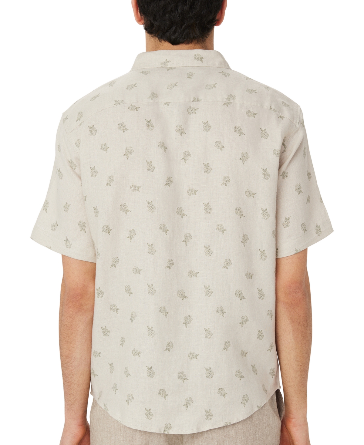 Frank And Oak Men's Relaxed Fit Short Sleeve Floral Print Button-Front Linen Shirt
