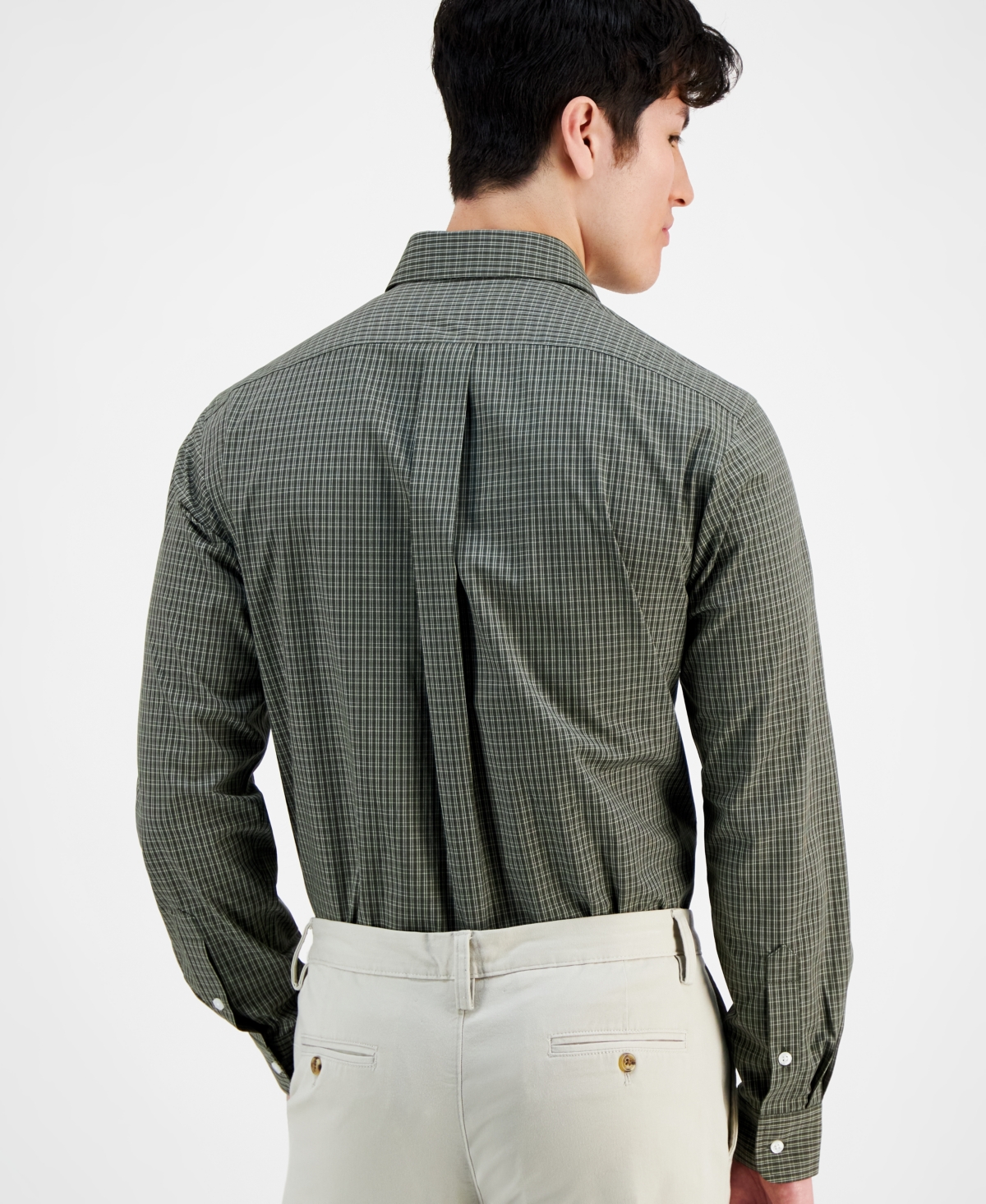 Club Room Men's Nano Check Dress Shirt, Created for Macy's -khaki
